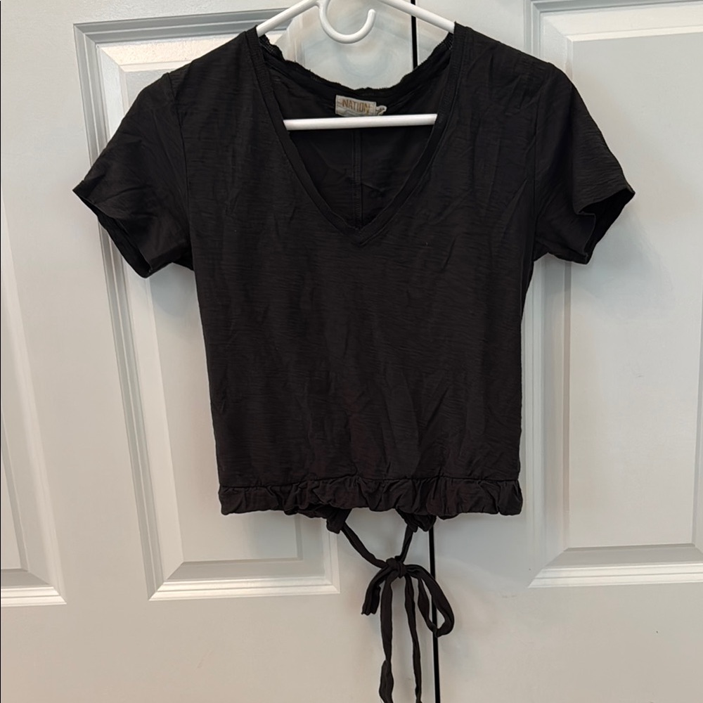 Nation LTD Black Short Sleeve Crop Tee